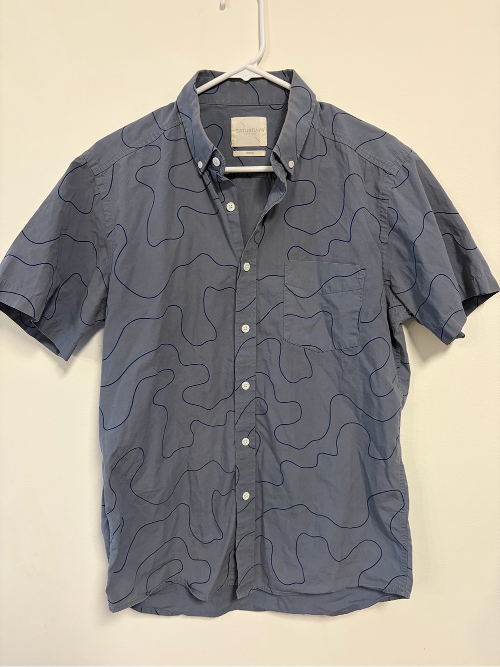 SATURDAYS NYC Shirt Mens M Short Sleeve Button Down 100% Cotton Abstract AOP